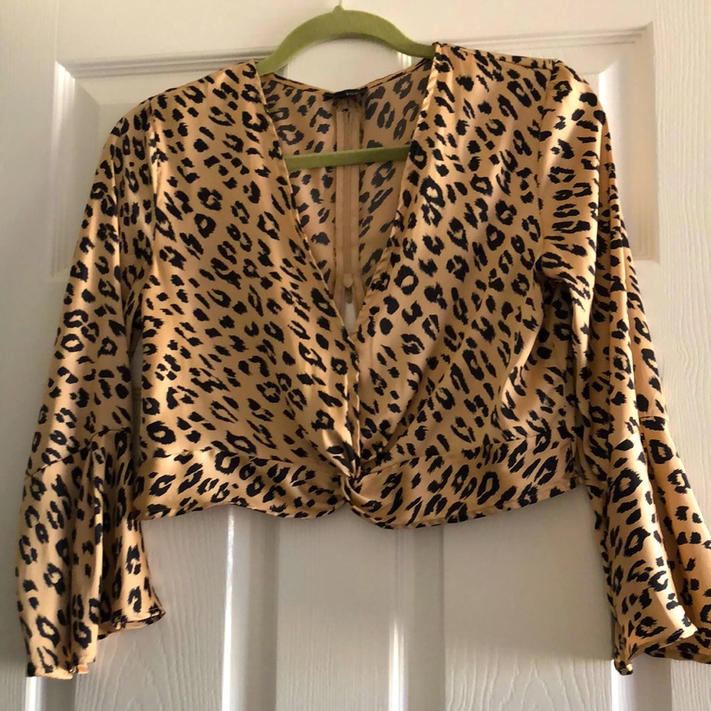 Bardot satin full sleeve crop top